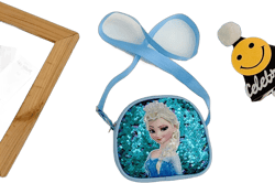 BestBagsSale New Princess Series Crossbody Bags Frozen 2 Elsa Sofia Cartoon Shoulder Bag for Girls Fashion Sequins Handbags Kids Gifts Sky Blue 17X15X5CM
