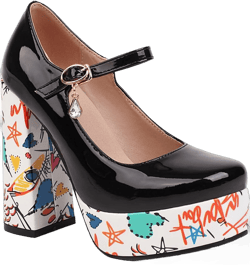 Chunky Platform High Heels Pumps Shoes for Women Square Toe Patent Leather Fashion Mary Jane Dress Shoe 7 Black