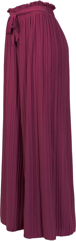 Design by Olivia Women's Ribbon Tie Chiffon Loose Pleated Wide Leg Palazzo Pants Small Burgundy