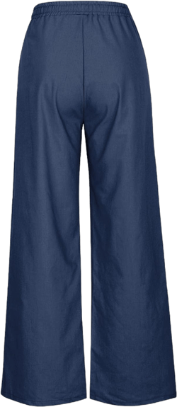 Linen Wide Leg Pants for Women Dressy Summer Casual High Waist Lounge Palazzo Pant Loose Flowy Beach Vacation Trouser A01_navy Medium