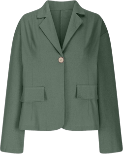 Blazers for Women Cotton Linen Lightweight Business Casual Jackets One Button Long Sleeve Work Cropped Suit Coats Green Small