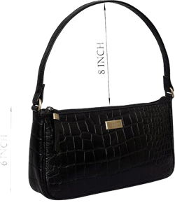 Leather Shoulder Bag for Women - Retro Classic Clutch Real Leather Croc Print Tote Small Purse Handbag with Zipper Closure Black