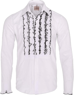 Mens Ruffle Ruche Frill Dinner Tuxedo Retro 70s Shirt Large White/Black