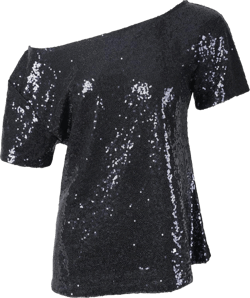 Women's One Shoulder Sequin Disco Shirt Short Sleeves Party Top