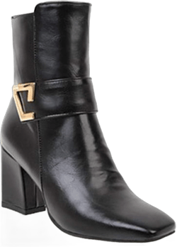 VOKLIN Women's Square Toe Chelsea Ankle Boots Trendy Metallic Chunky Heel Booties Western Dress Short Boot 4.5 Black