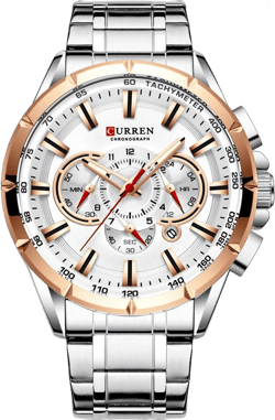 Wrist Watch Men Waterproof Chronograph Military Army Stainless Steel Male Clock Man Sport Watches 8363 (Silver White)