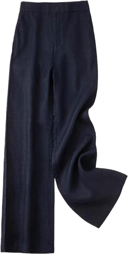Women's Summer Thin Loose Slim Casual Linen High-Waisted Straight Pants Deep Blue X-Small
