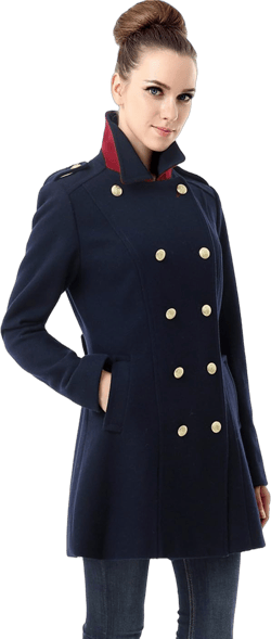BGSD Women Victoria Wool Blend Fitted Military Walking Pea Coat (Also available in Plus Size and Petite) Small Navy