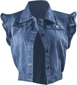 LifeShe Women's Cropped Denim Jacket Ruffle Short Sleeve Jacket Sleeveless Jean Vest Medium Deep Blue