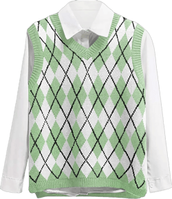Lailezou Women's V Neck Knit Sweater Vest Argyle Plaid Preppy Style Sleeveless Crop Knitwear Tank Small Light Green