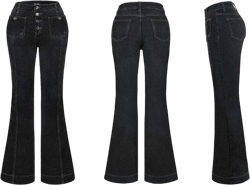 Women's 90s Vintage High Waisted Flared Jeans Stretch Slim Fit Bootcut Wide Leg Denim Pants XX-Large Black