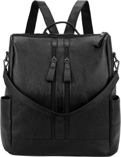 Vigorbear Genuine Leather Backpack Purse for Women Large Casual Shoulder Bags Black