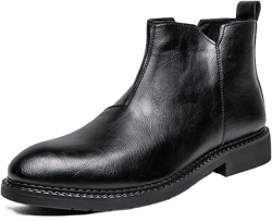 KCTRFSJ Men's Leather Slip-On Chelsea Dress Boots Side Zipper Round Toe Non-slip Casual Business Chukka Ankle Boots 7.5 Black