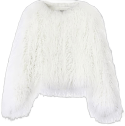 Shaggy Fluffy Faux Fur Coat Solid Color Sweater, Long Sleeve Short Jacket, Women's Fashion Puffy Overcoat Outwear White XX-Large