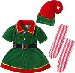 Kids Toddler Baby Girls Christmas Outfits Elf Costumes Santa's Helper Fancy Dress Xmas Cosplay Elf Hat Stockings Green 1-2 Years