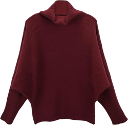 GABERLY Turtleneck Batwing Sleeves Dolman Knitted Oversized Sweaters and Pullovers Tops for Women One Size Burgundy
