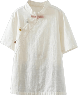 Oplxuo Womens Cotton Linen Tunic Tops Retro Chinese Frog Button Mandarin Collar Shirts Summer Causal Short Sleeve Blouses White XX-Large