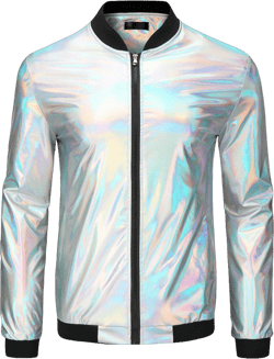 Lars Amadeus Men's Halloween Zip Up Long Sleeves Shiny Holographic Bomber Jacket Silver X Large