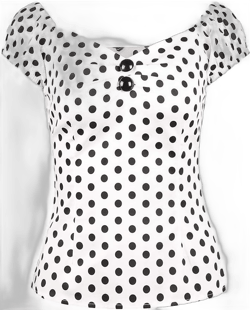 YARN & INK Women's Rockabilly Tops 1950s Pinup Shirt Casual Off Shoulder Vintage Blouse X-Small Polka Dot White