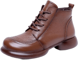 Women’s Leather Ankle Boot Low Heel Casual Booties Wide Width Shoes