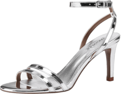 LingxiaUne Gold Heels for Women Strappy Heels With Sexy Open Toe Square Stiletto Heel Sandals Fashionable Elegant 9.5 Silver