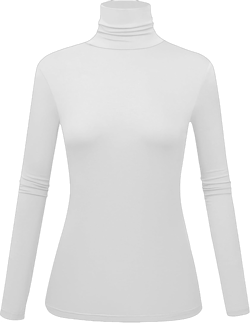 Women's Long Sleeve Turtleneck Shirts Slim Fitted Lightweight Base Layer Casual Tops X-Small White 1