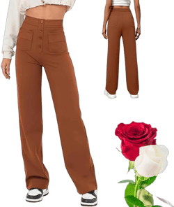 Flexipants - Women's Casual High Waist Stretch Pants, Bloomy Dove Straight with Pockets Flexi Pants for Women Large Brown