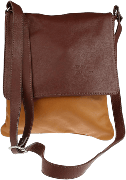 Girly HandBags Womens Italian Soft Leather Cross Body Messenger Bag Vera Plelle Shoulder Bag Flap Zipper W 23, H 28, D 2 cm (W 9, H 11, D 1 inches) Light Tan Coffee