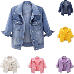 Jean Jacket for Women Trendy 2024 Plus Size Casual 3/4 Sleeve Short Denim Jacket Basic Lapel Button Down Cropped Coat 3X-Large Light Blue-01