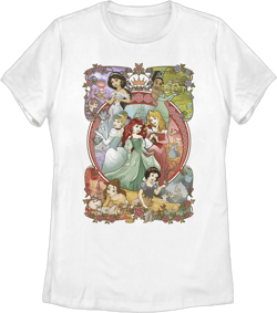 Women's Disney Princesses Vintage Collage  Graphic Tee White Large