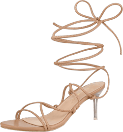 Allegra K Women's Open Toe Lace-Up Strappy Stiletto High Heel Sandals Nude 9