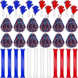 Sosation 36 Pcs Team Spirit Accessories, Cheerleading Pom Poms Hand Clappers Party Favors and Thunder Sticks Noise Makers for Sporting Events Football Baseball Cheering Essentials Red Blue White