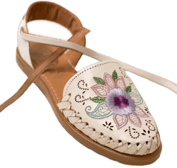 Mexico en la Piel Handcrafted Leather Huarache Sandals for Women - Roman Lace-Up Design, Crepe Sole, Floral Embroidery, Lightweight and Breathable, Available in Natural, Shedron, and White