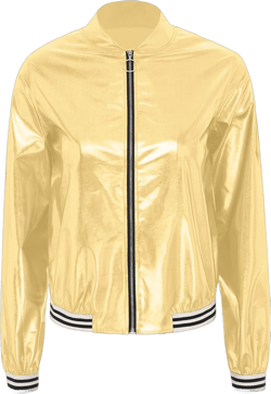 Freebily Women Shiny Metallic Bomber Jacket Lightweight Front Zip Long Sleeve Jacket Coat Outerwear XX-Large Gold