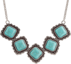 MINACHI Vintage Bohemian Retro Created Turquoise Square-shaped Pendants Necklace Choker for Women, Unique Jewelry