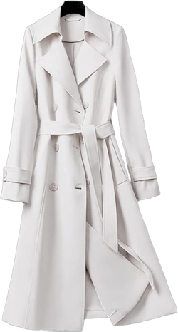 Women's Purple Double Breasted Long Trench Coat Lapel Long Sleeve Slim Belt Spring Autumn Trench Coat Large Beige