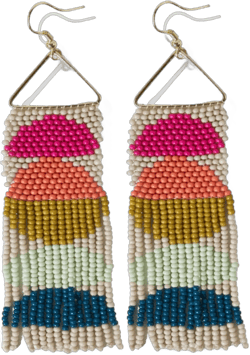 INK+ALLOY Beaded Earrings for Women, Gloria Half Circles Seed Bead Long Fringe Statement Boho Earrings, Hypoallergenic Handmade Jewelry for the Modern Bohemian, 3.75-Inch Length Bright Rainbow
