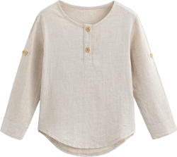 Curipeer Boys Girls Button Down Shirts Cotton Linen Unisex Tee for Spring Summer 5-6 Years B-original Khaki