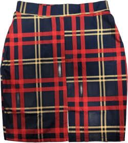 Topdress Women's Bodycon Mini Club Skirts Basic Elastic High Waisted Stretch Pencil Short Skirts with Slit Small Red Plaid Mini