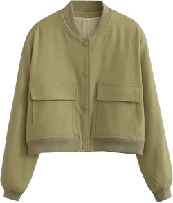 Women’s Spring Bomber Jacket Long Sleeve Button Down Casual Jackets Outerwear Windbreaker with Pockets