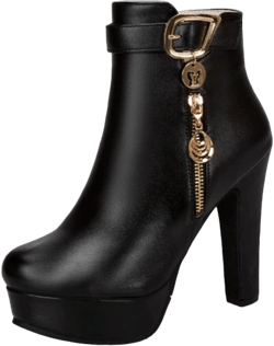 Viuluti Fashion Women's Chunky High Heel Ankle Boots Sexy Soft PU Leather Side Zipper Platform Ankle Booties 6.5 Black