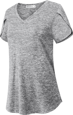 MISS FORTUNE Womens V-Neck Short Sleeve Activewear T-Shirt Petal Sleeve Casual Athletic Moisture Wicking Fitness Tops X-Large Light Gray