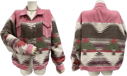 Women’s Aztec Shacket Jacket Lapel Long Sleeve Retro Jean Coat Oversized Western Denim Jacket