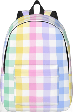 Rainbow Checkered Pastel Plaid Colorful Bright Backpack for Girls Boys Women Lightweight Canvas Bookbag Casual Daypack for Travel Outdoor Camping, 15 Inch Rainbow Checkered Pastel Plaid Colorful Bright Small