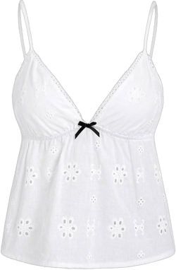 SHENHE Women's Lace Trim V Neck Eyelet Camisole Top Spaghetti Strap Babydoll Tank Cami Small White