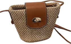 MakeMeChic Women's Straw Bucket Bag Mini Twist Lock Single Strap Beach Bags Crossbody Handbag One Size Khaki