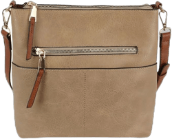 Le Miel Vegan Leather Double Zipper Square Crossbody Bag - Chic Companion for Women's Everyday Casual Occasions Lqf038-mocha