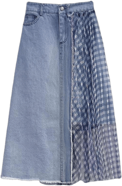 Women's Oversized Stretch mesh Patchwork Denim Skirt, high Waisted Torn mid Length Casual Denim Skirt (Blue,XXL)