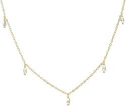CAITLYNMINIMALIST 18K Gold Sterling Silver CZ Diamond Flower Heart Charm Dainty Station Necklace for Women Gift for Her 05-Marquise Station Gold