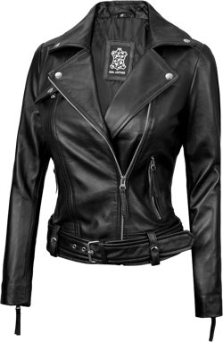 Blingsoul Womens Real Leather Motorcycle Jacket - Asymmetrical Leather Jackets for Women X-Small Angela - Black Jacket